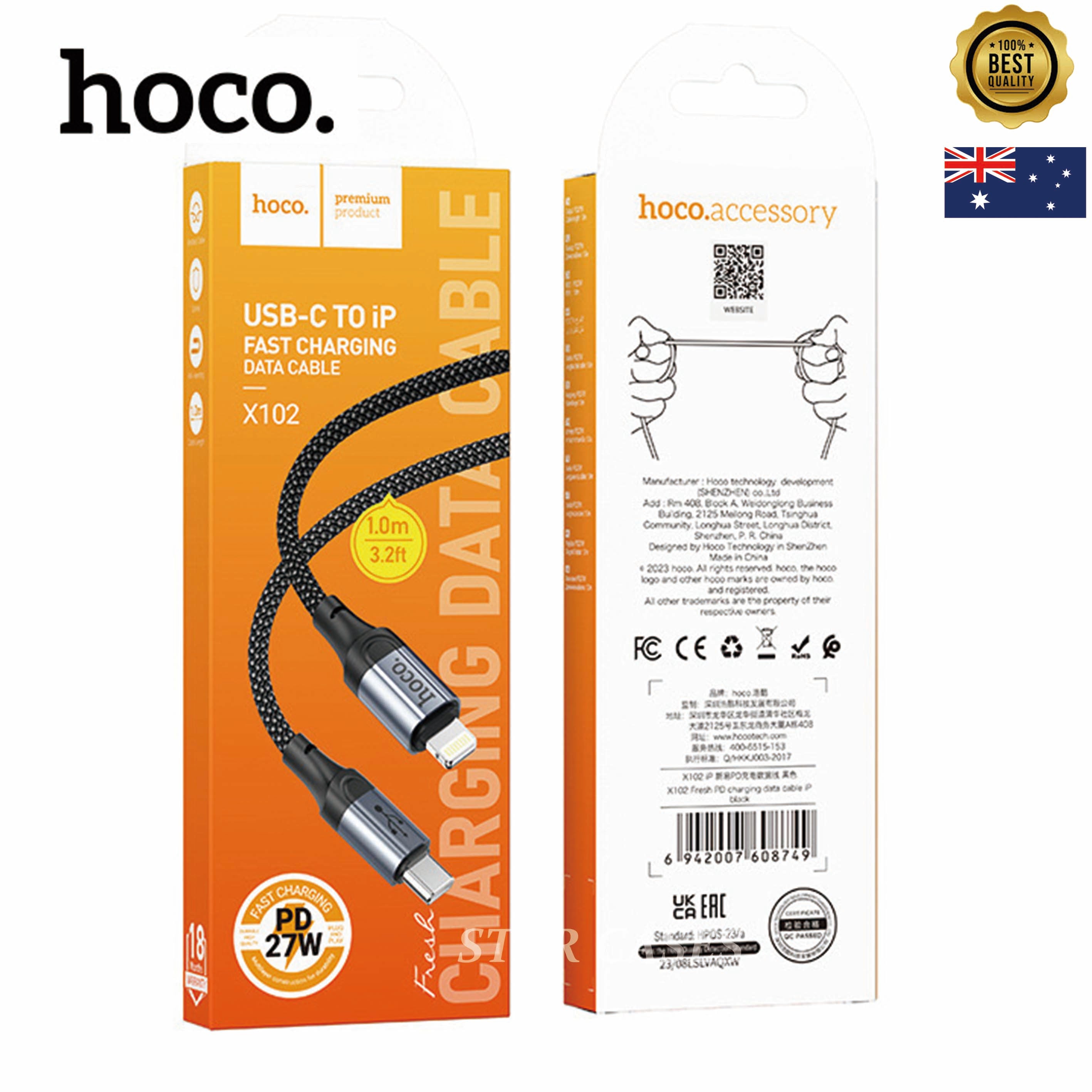 Hoco x102 USB C to Lighting 1 Metre Fast Charging Cable Hoco x102 USB C to Lighting 1 Metre Fast Charging Cable